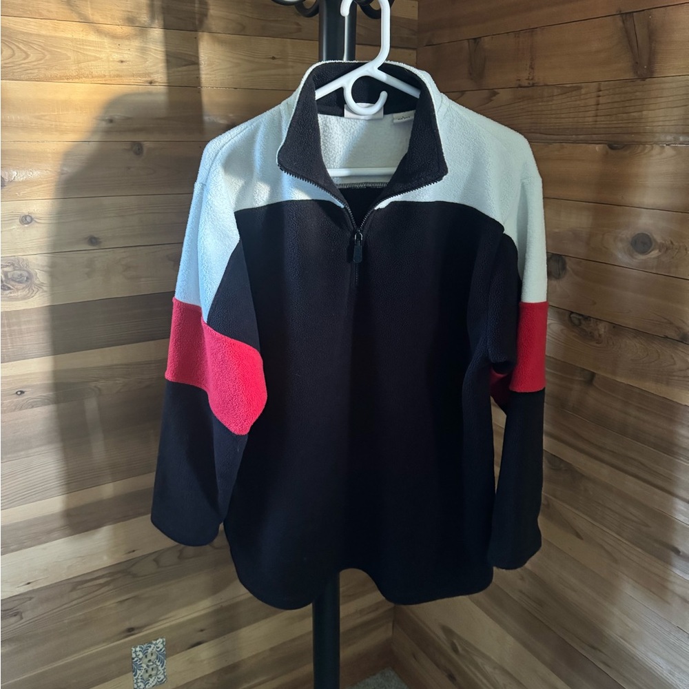 Vintage NORTHCREST Colorblock Fleece Quarter Zip Large Red Black White